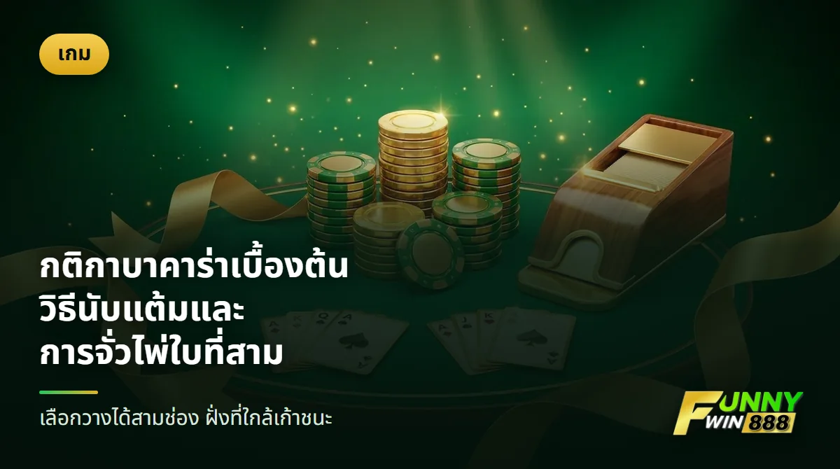 โต๊ะบาคาร่าพร้อมไพ่สองฝั่ง ชิป และกล่องไพ่